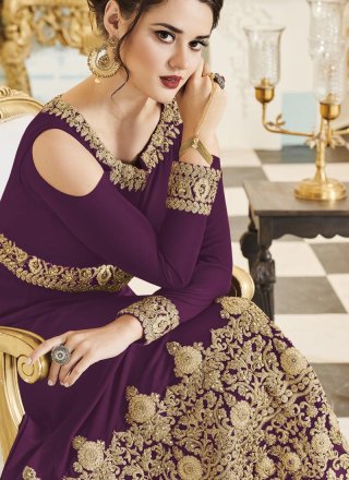 Faux Georgette Purple Floor Length Anarkali Suit