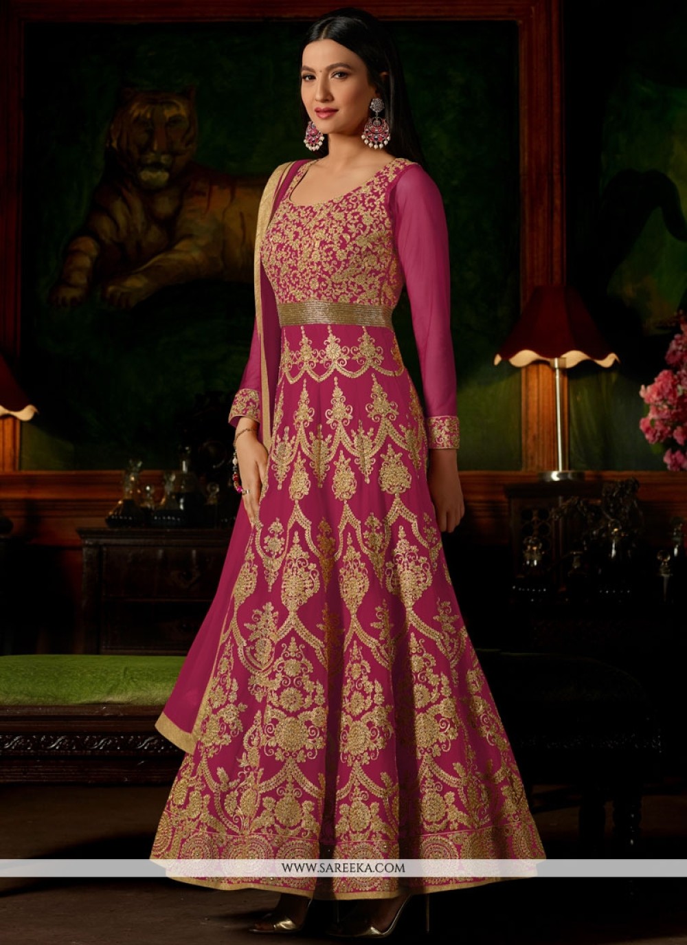 Gauhar Khan Lace Work Faux Georgette Floor Length Anarkali Suit