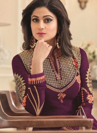 Georgette Embroidered Anarkali Salwar Suit in Rani
