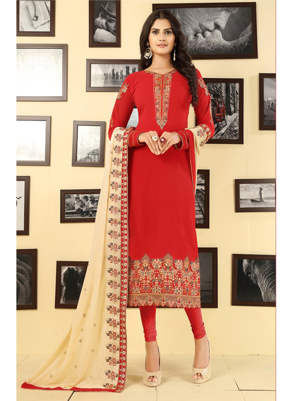 Buy Georgette Embroidered Churidar Salwar Suit Online