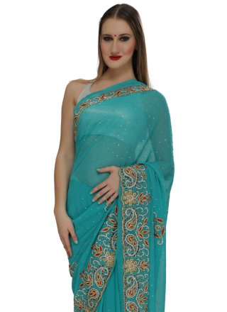 Georgette Pearls Work Traditional  Saree