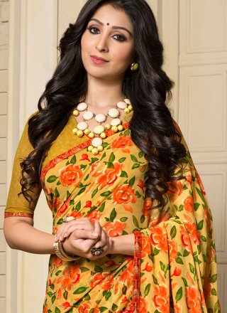 Georgette Yellow Printed Work Work Casual Saree