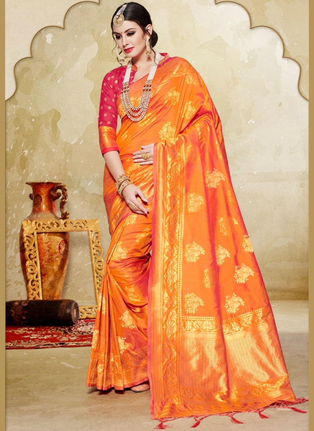 Ruar India Sunglow Zardozi Embroidered Ombre Saree With Blouse | Orange,  Zardozi, Tissue, Round, Half | Blouses for women, Aza fashion, Fashion