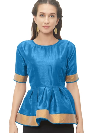 Graceful Turquoise Readymade Blouse With Lace Work