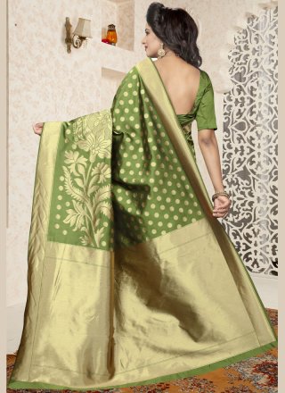 Green Abstract Print Work Banarasi Silk Traditional  Saree