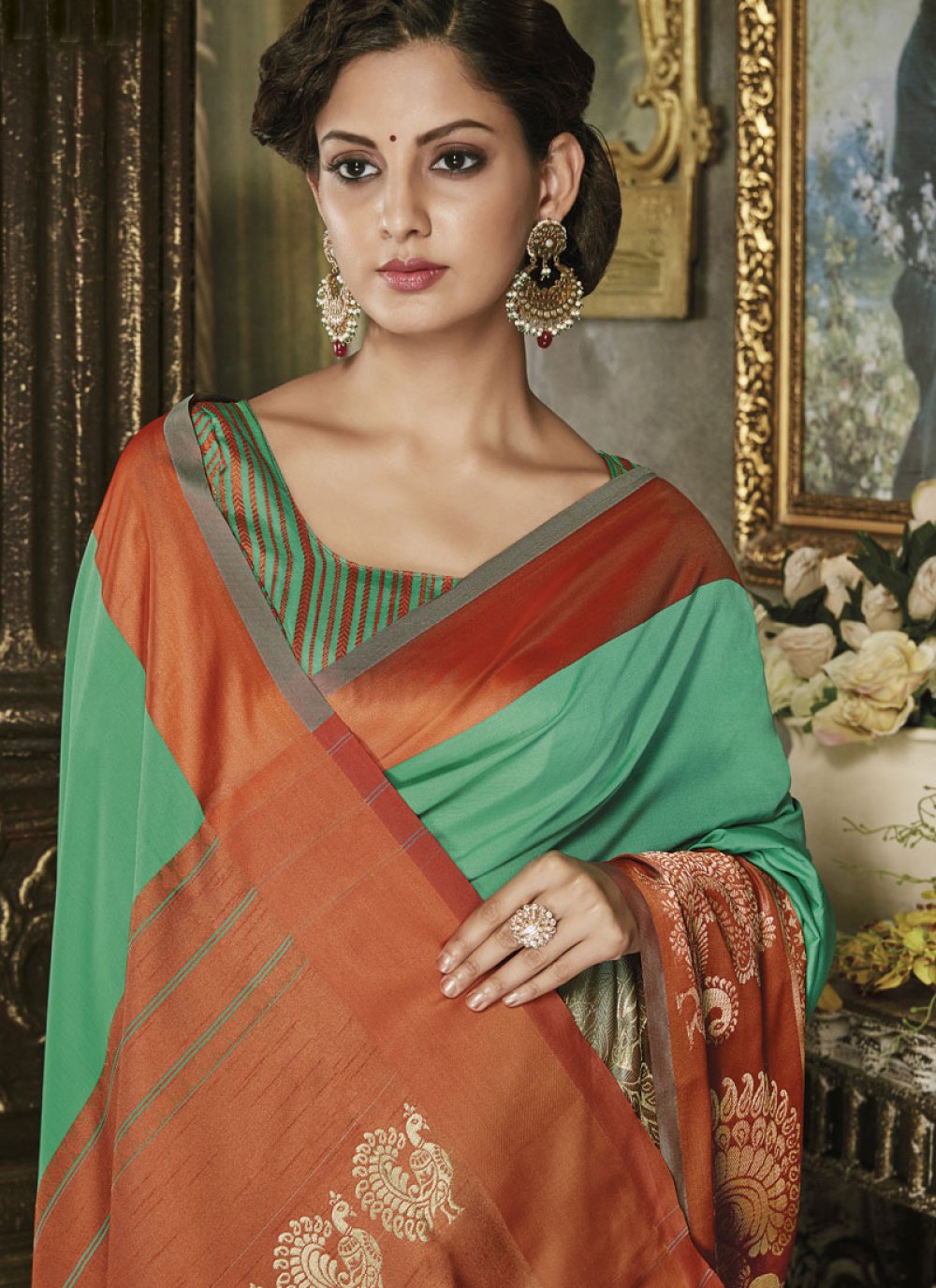 Green Abstract Print Work Cotton Silk Traditional Saree Buy Online 4687