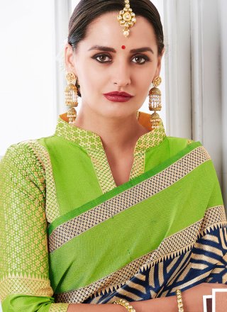 Green and Grey Abstract Print Work Traditional  Saree