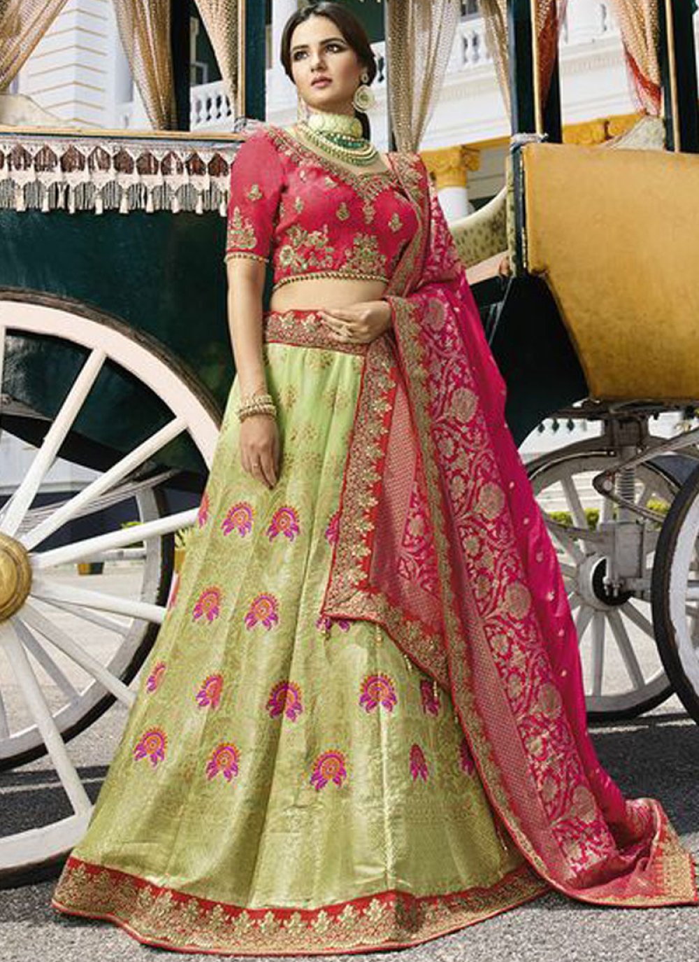 Imperial Jacquard Silk Weaving Green Trendy Lehenga Choli -