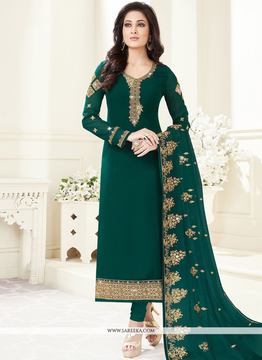 Shop Online Green Churidar Designer Suit : 73453