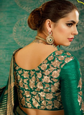 Green Hand Work Work Silk Designer Saree
