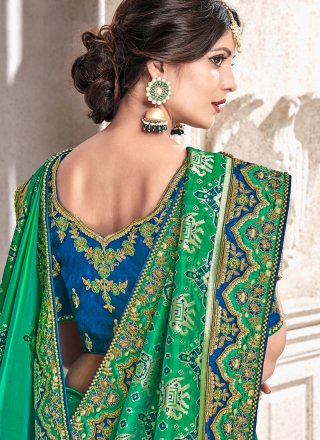 Green Patch Border Fancy Fabric Half N Half Designer Saree