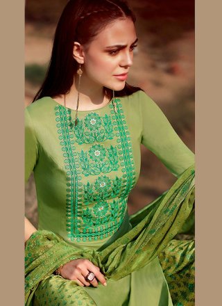 Green Print Work Designer Palazzo Suit