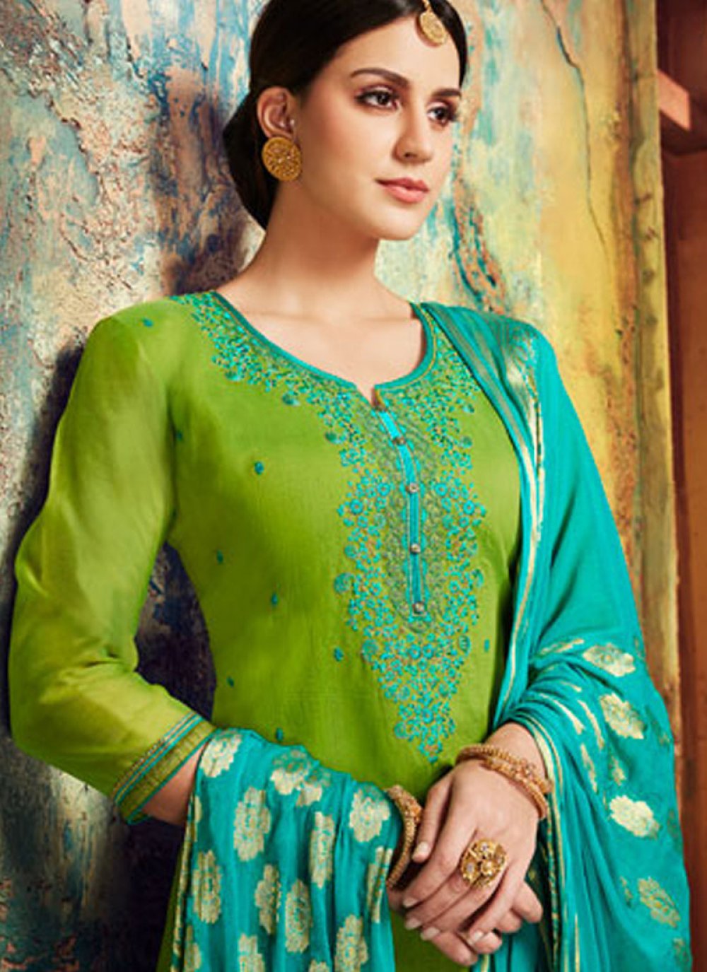 green plain punjabi suit