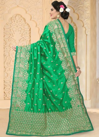 Green Resham Work Art Silk Traditional  Saree