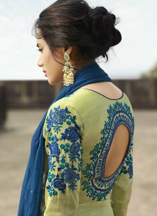 Green Tussar Silk Floor Length Anarkali Suit