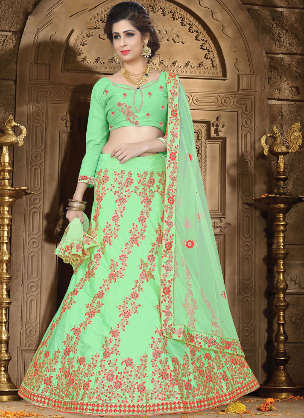 green reception lehenga