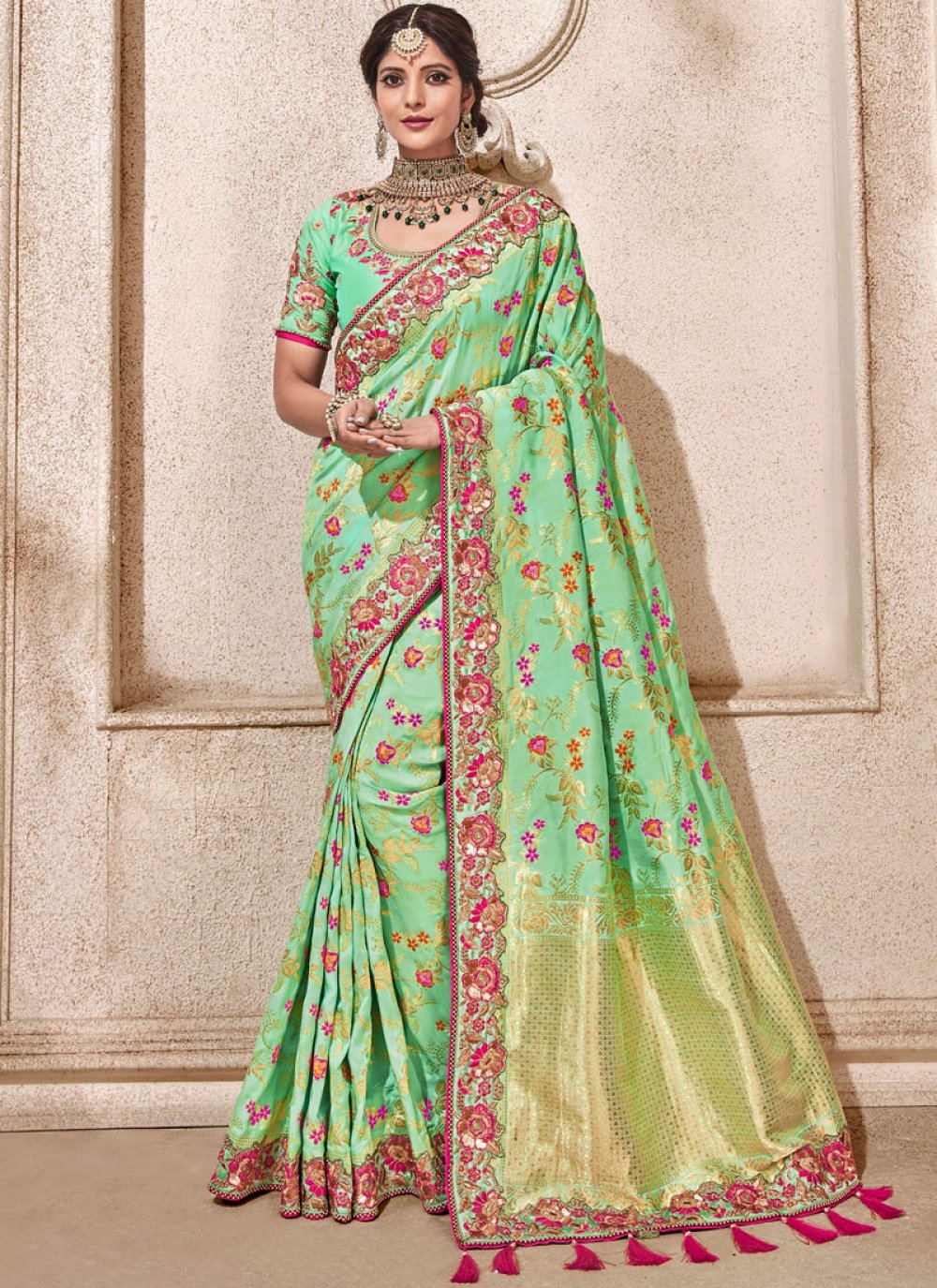 Shop Green Wedding Designer Traditional Saree Online : 94757