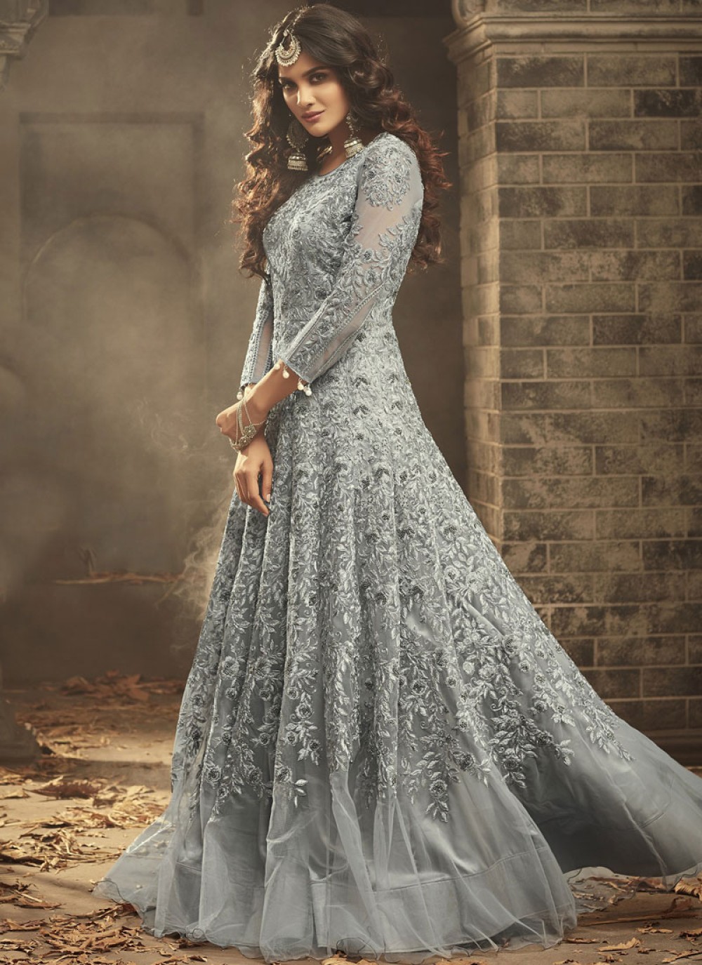 Grey anarkali outlet dress