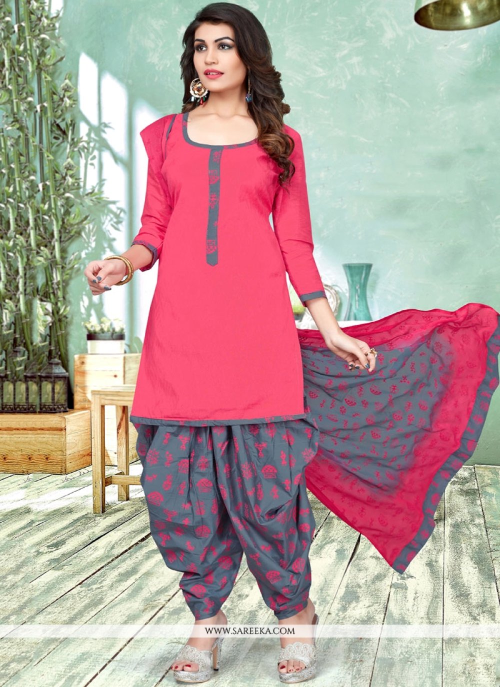 grey and pink patiala suit