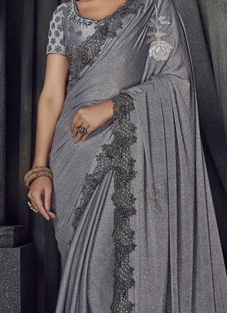 Grey Embroidered Trendy Saree