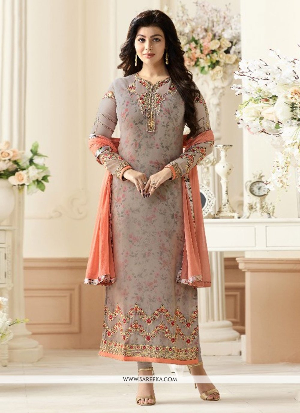 Buy Grey Georgette Churidar Salwar Suit Online