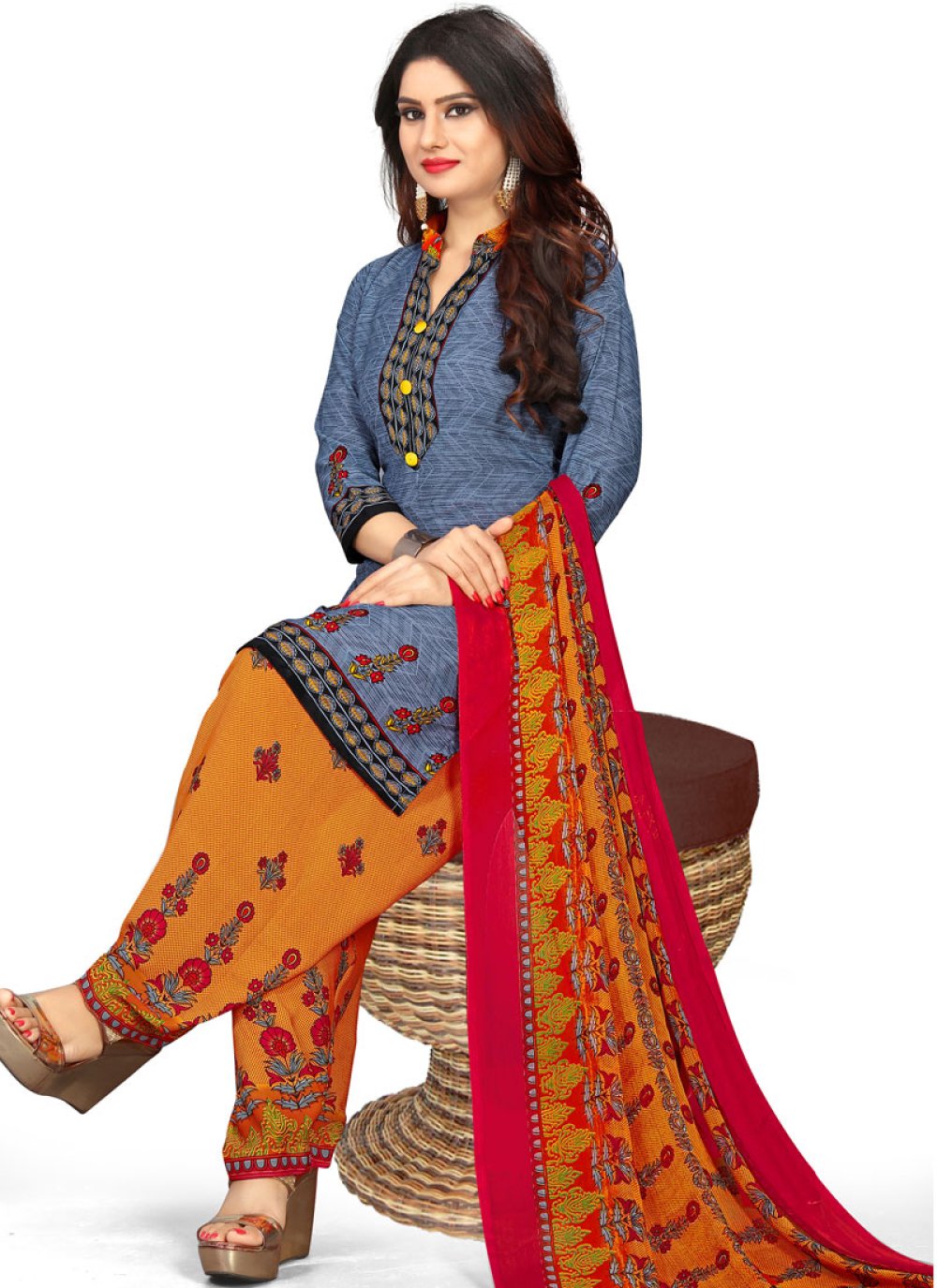 Shop Online Grey Printed Salwar Kameez : 92817 - Salwar Kameez