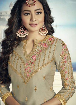 Grey Resham Faux Georgette Designer Pakistani Suit
