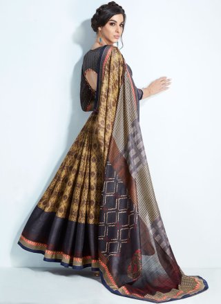 Handloom silk Multi Colour Print Work Printed Saree