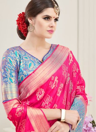 Hot Pink Art Silk Wedding Traditional  Saree