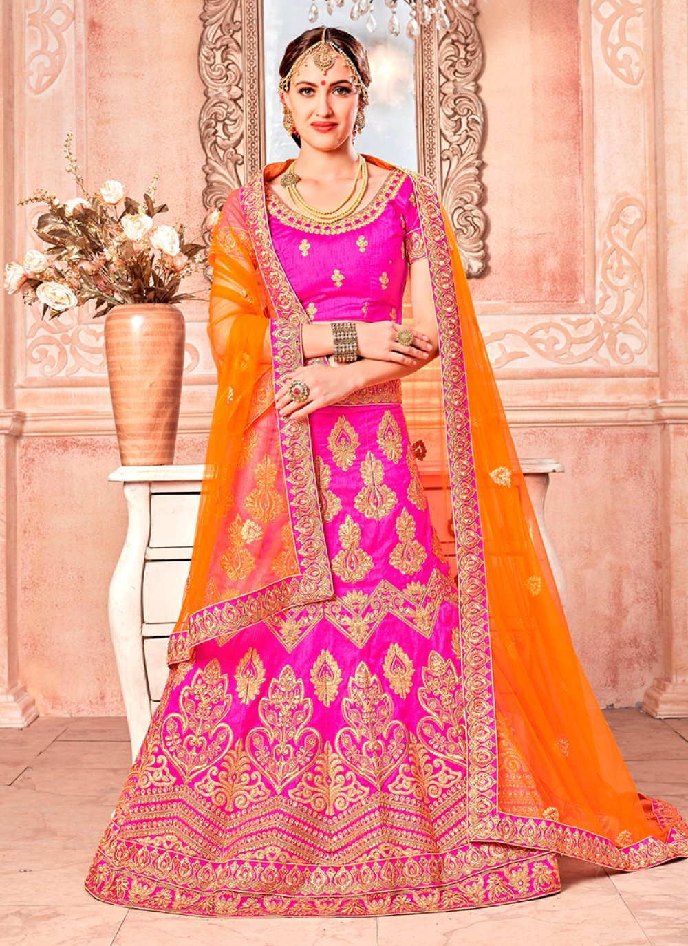 Buy Hot Pink Bridal Lehenga Choli Online : 91345 -