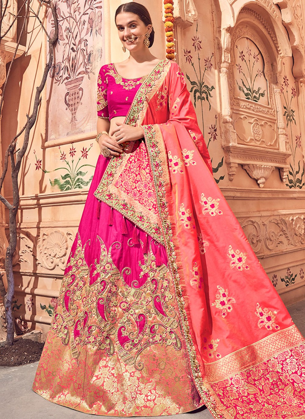 hot pink bridal lehenga