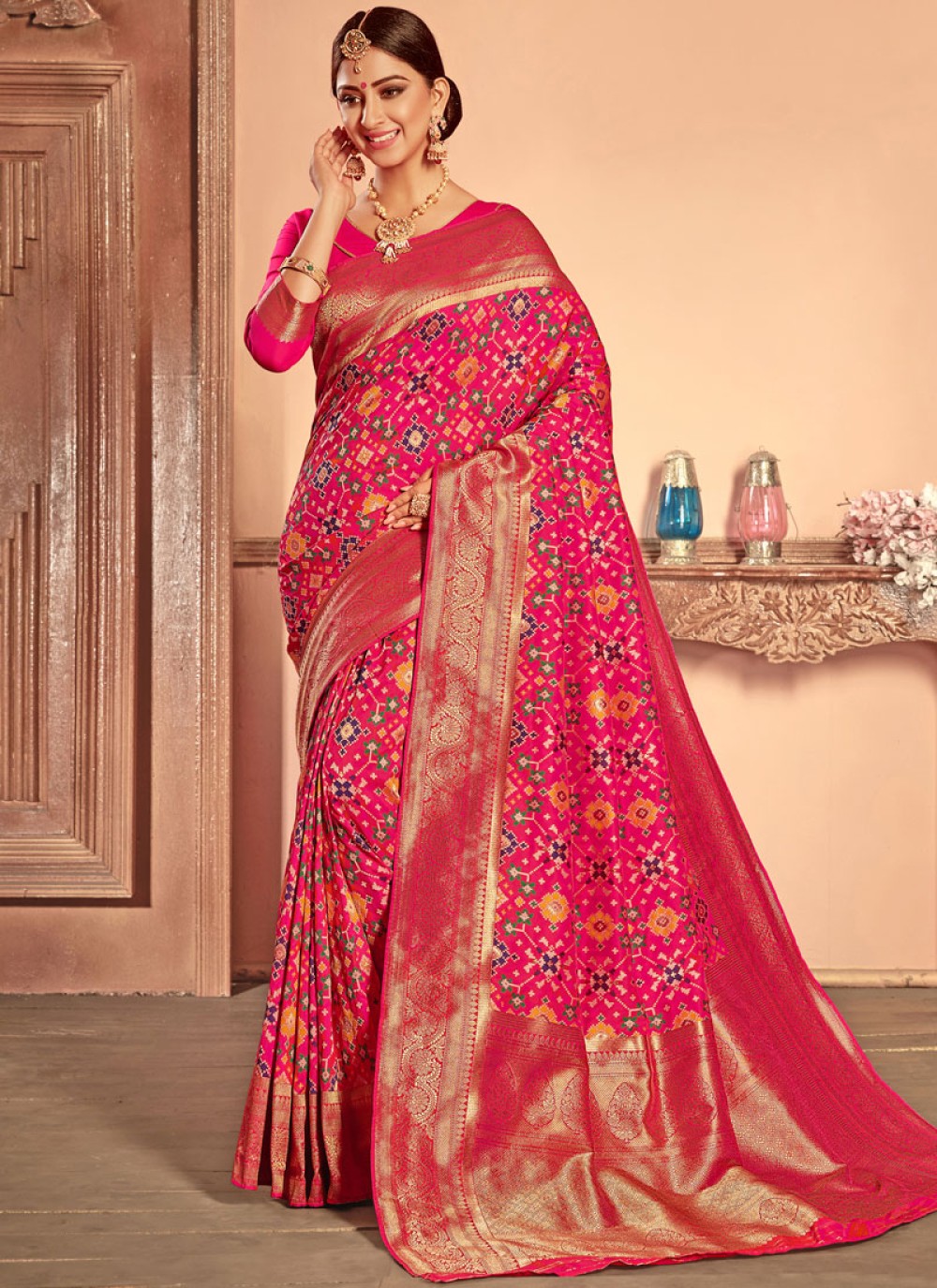 Buy Online Hot Pink Bridal Patola Silk Designer Traditional Saree ...