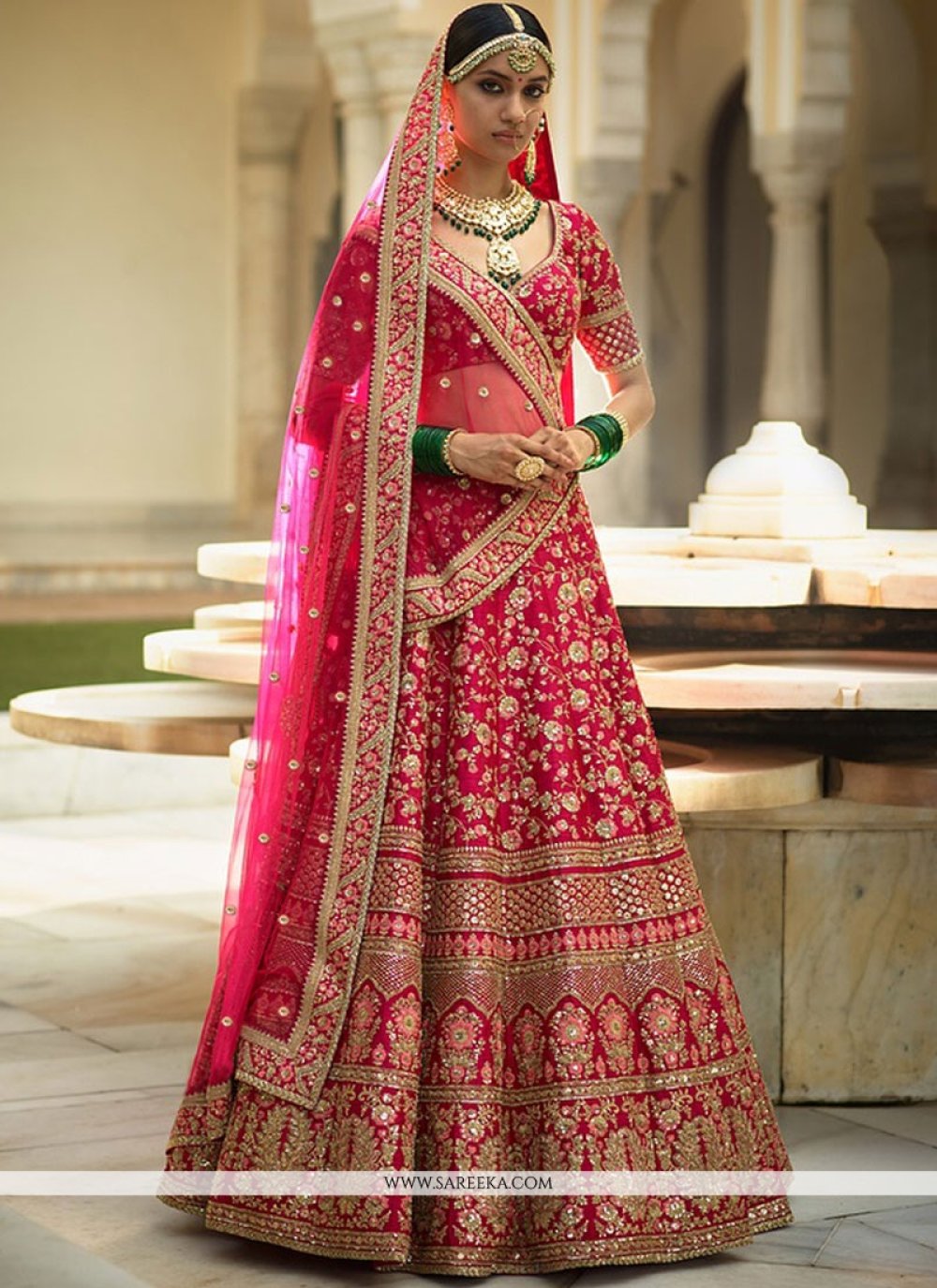 Red Bridal Wear Georgette Saree - Shahi Joda-02, 6.3 M (with Blouse Piece)