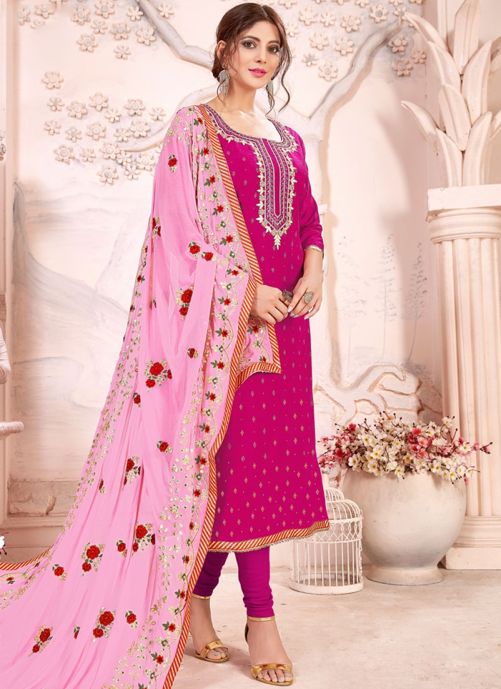 light pink and dark pink combination suit