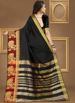 Jacquard Silk Black Traditional  Saree