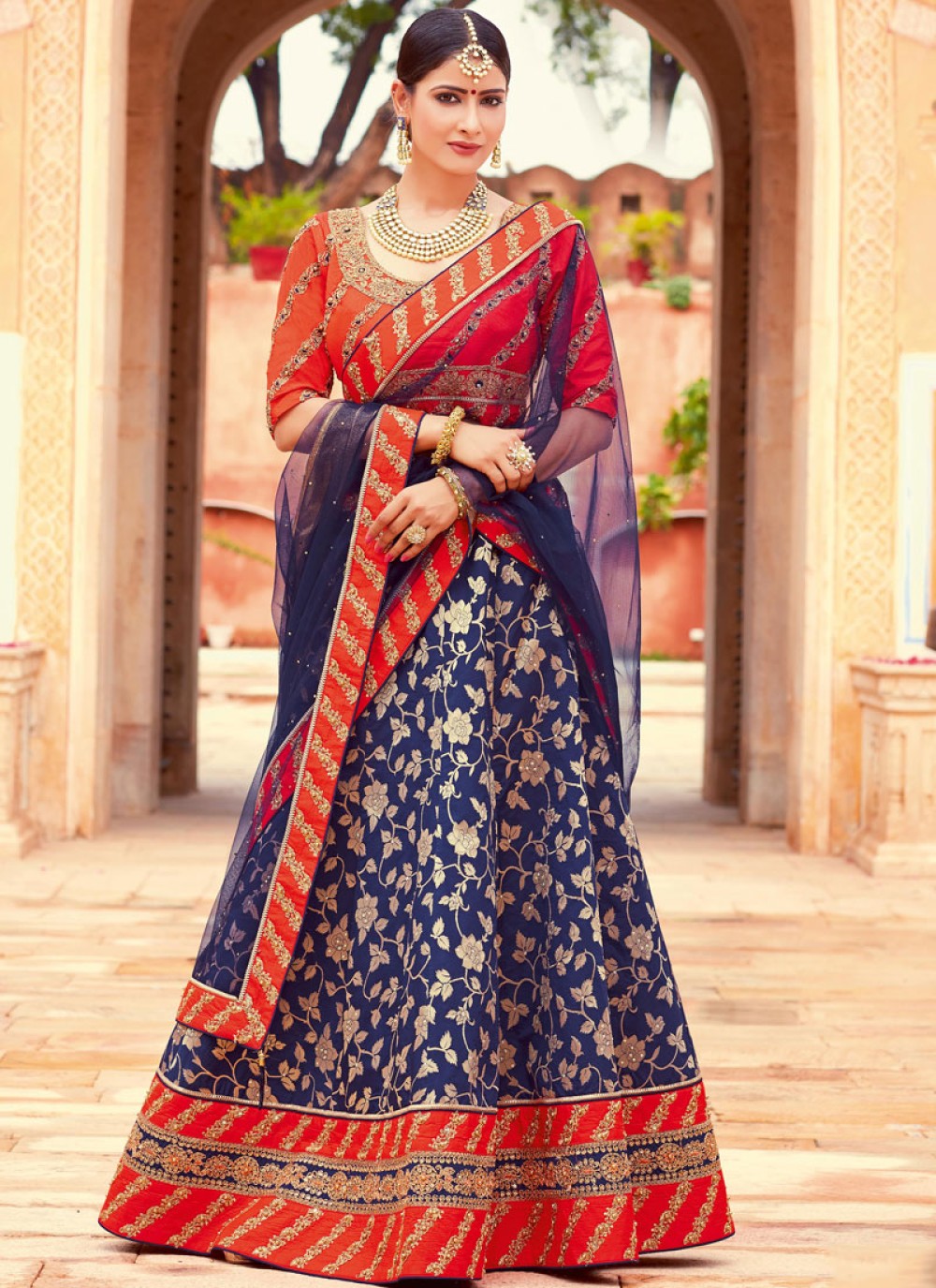 Aggregate more than 152 blue and red combination lehenga latest