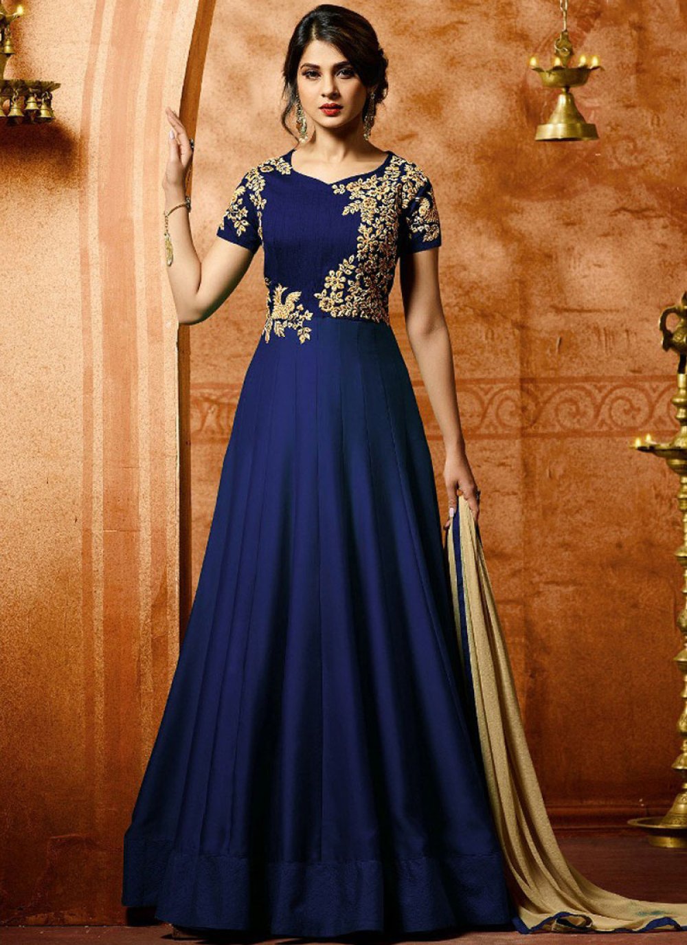 Buy Jennifer Winget Resham Work Blue Floor Length Anarkali Suit 79142