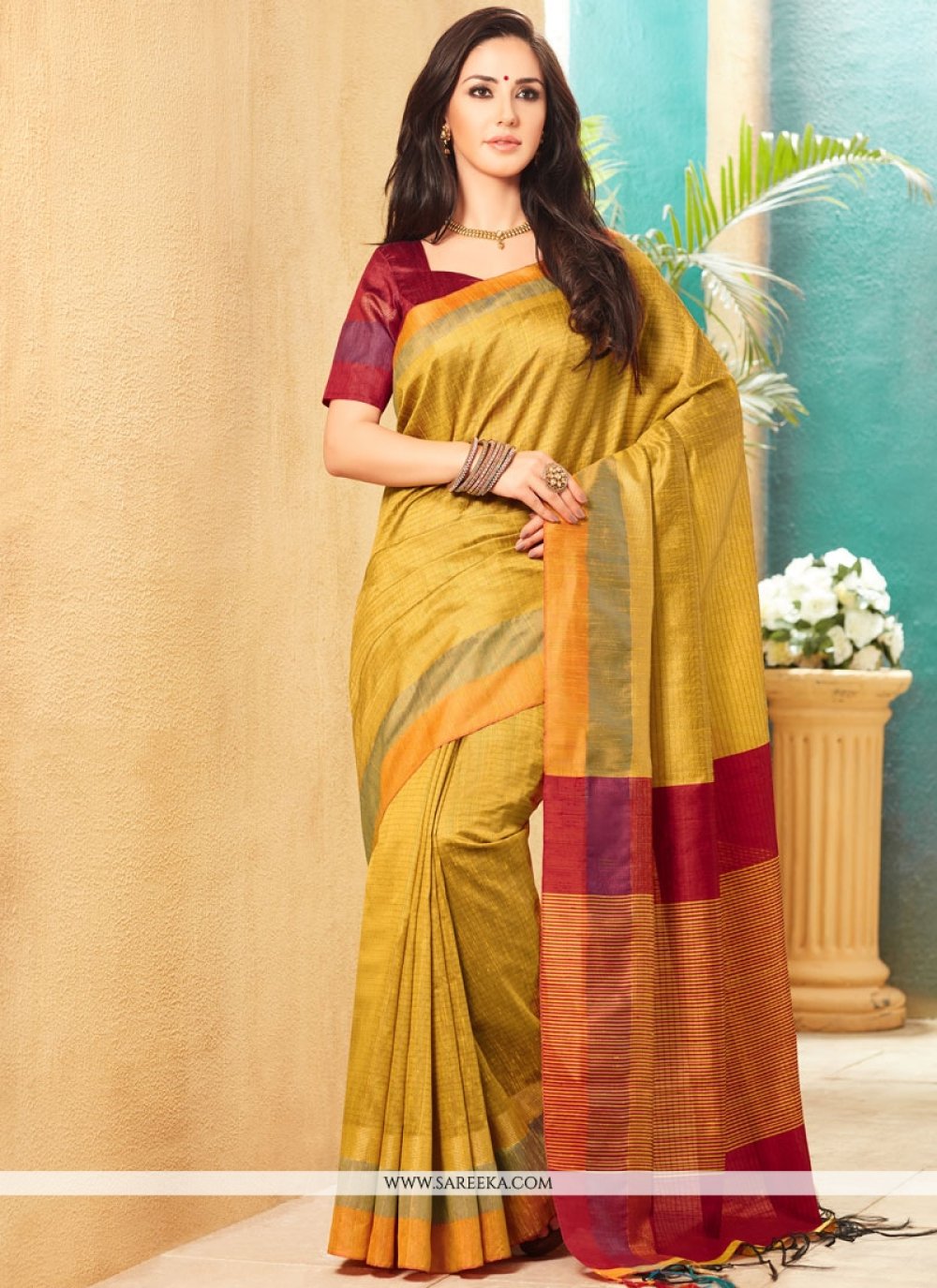 Shop Online Jute Silk Resham Work Designer Traditional Saree 70442