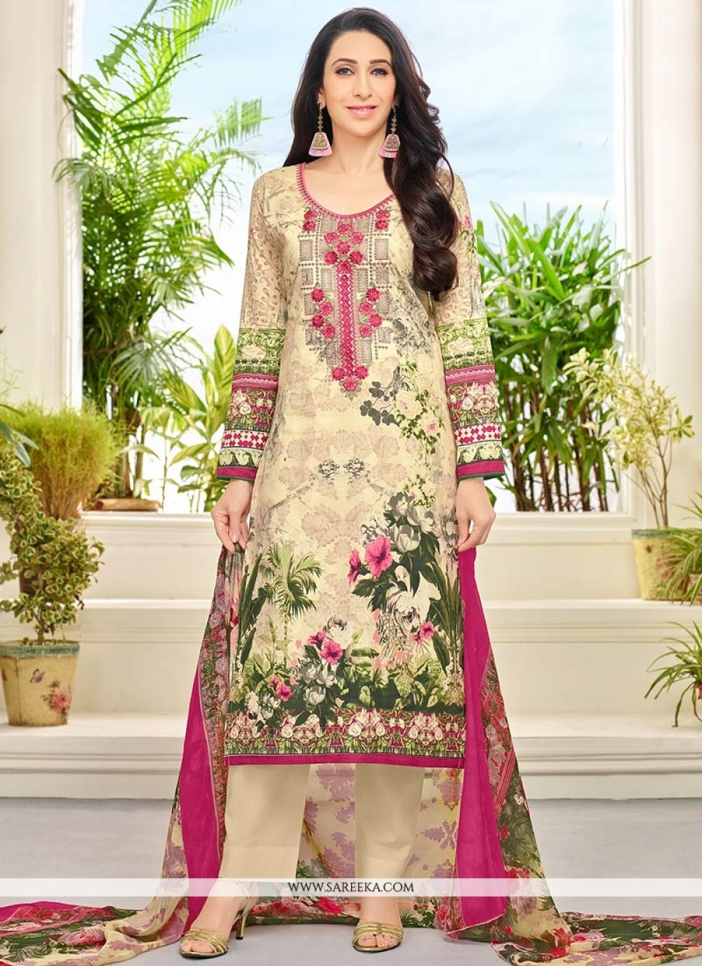 Buy Karishma Kapoor Cream Embroidered Work Designer Straight Suit : 73931