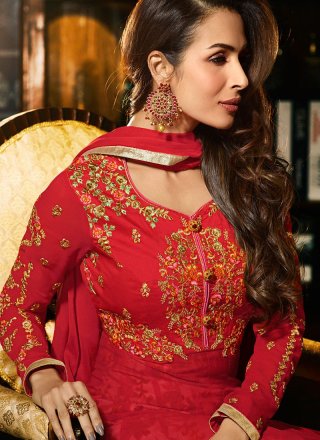 Malaika Arora Khan Embroidered Work Faux Georgette Floor Length Anarkali Suit