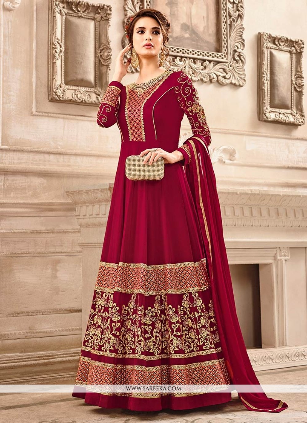 maroon colour anarkali suit