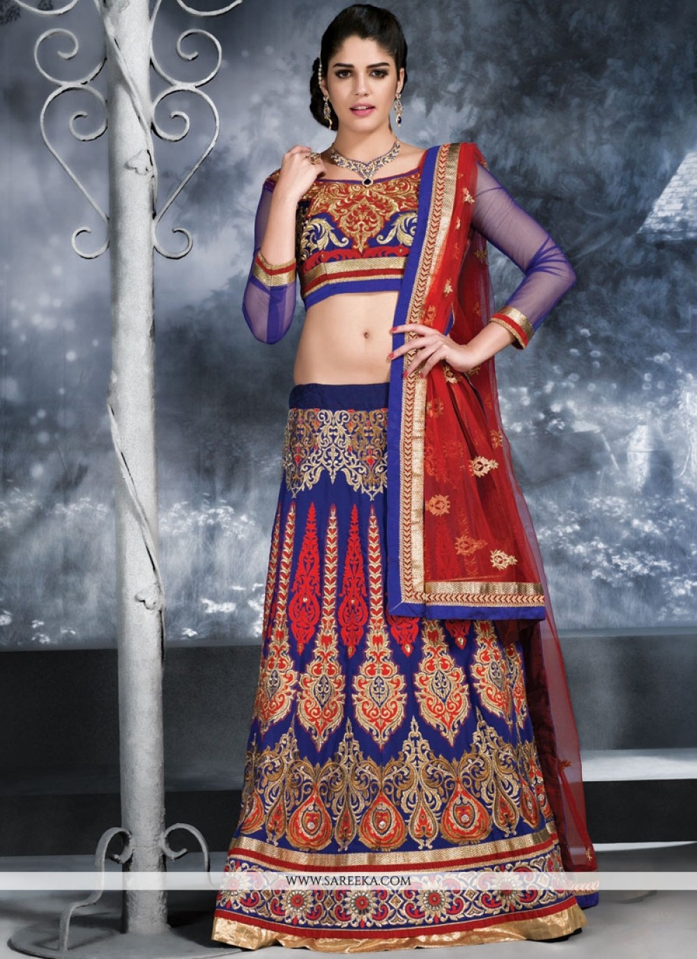 Buy Net Lace Work Lehenga Choli Online : 69599