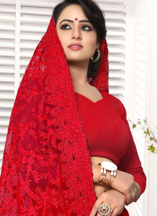 Net Red Resham Saree