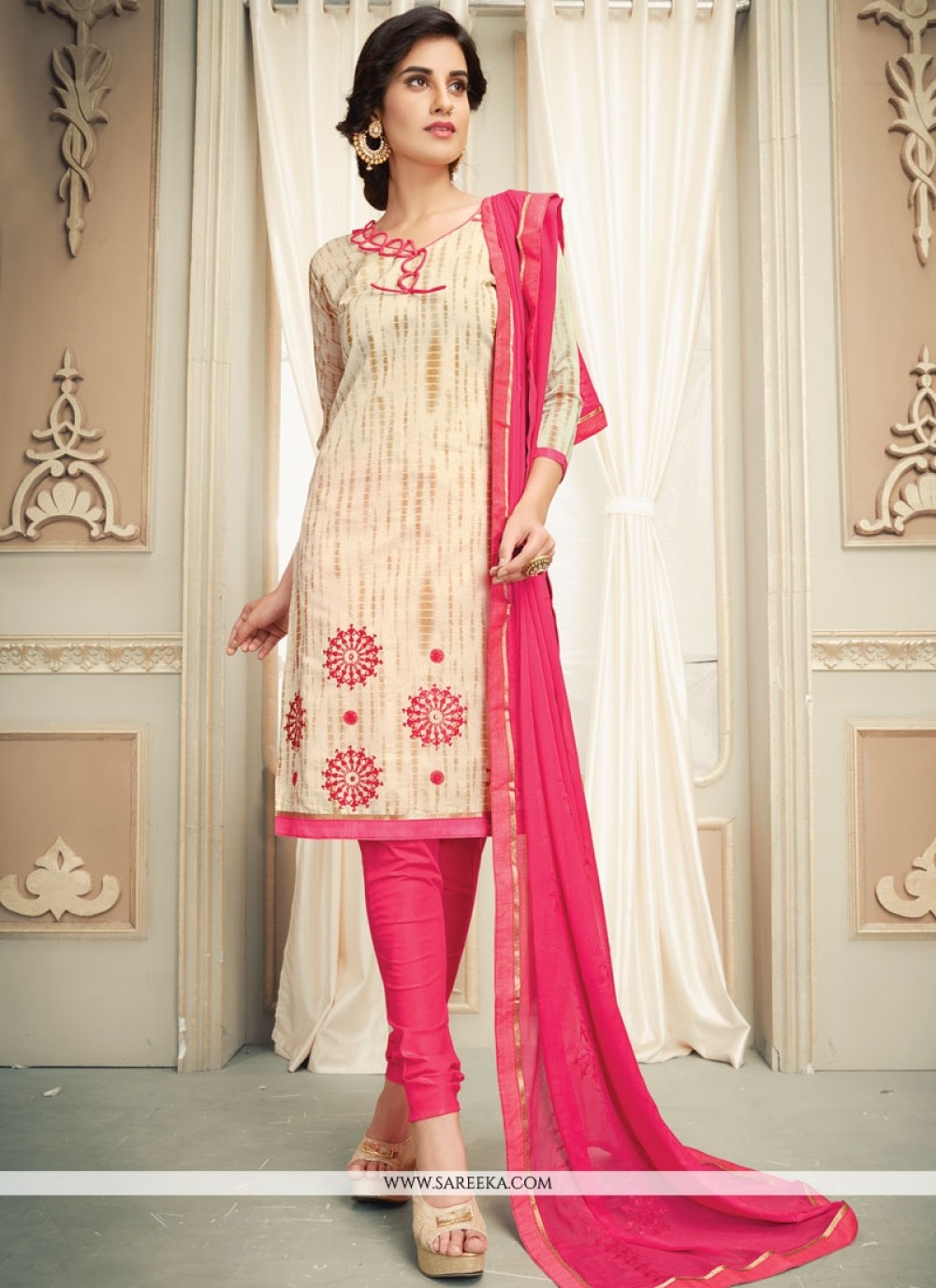 Off White and Red Salwar Kameez