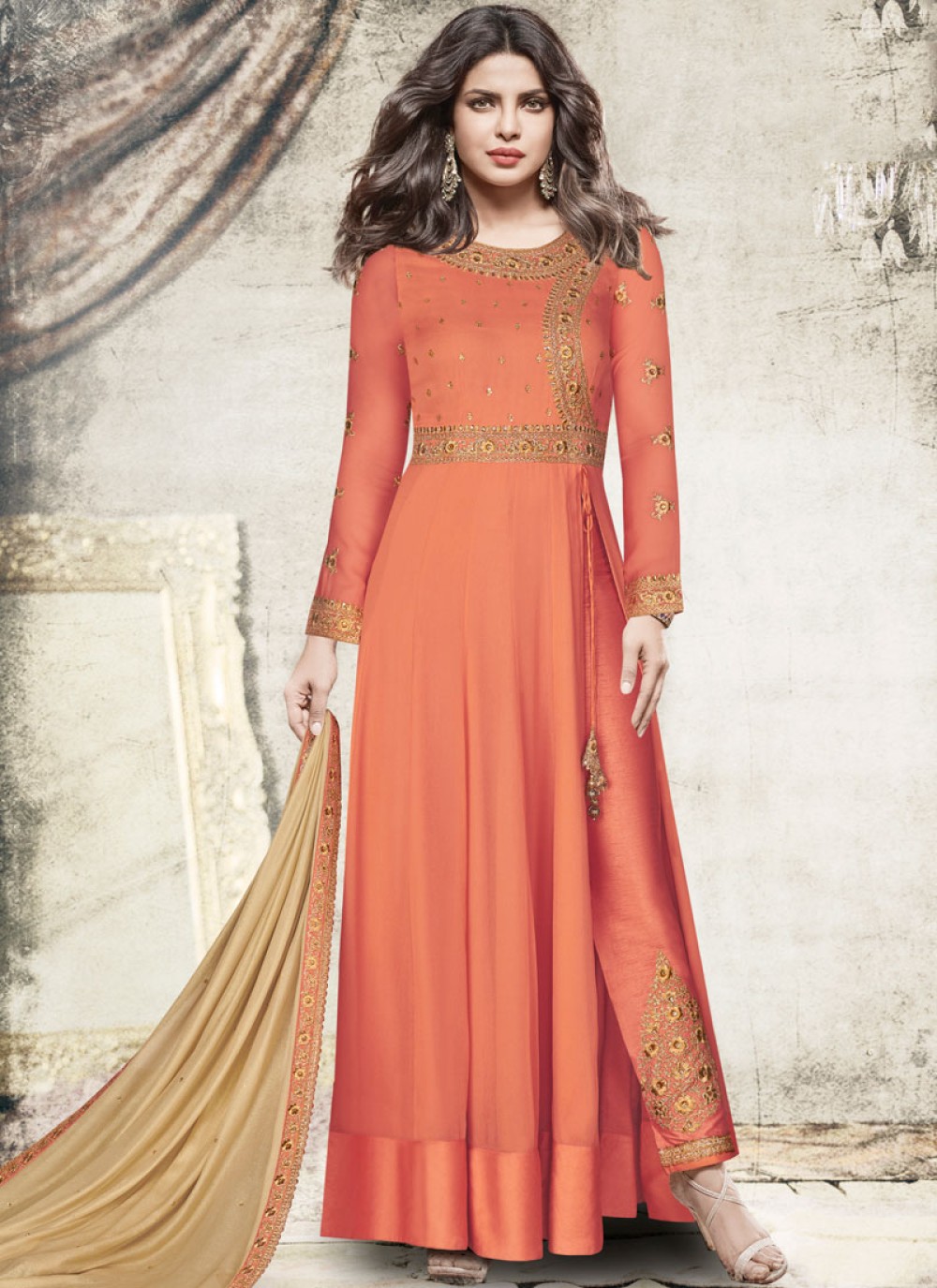 orange and white salwar suit