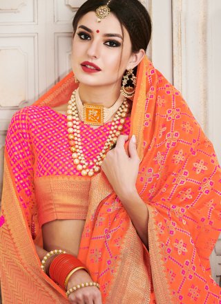 Orange Art Silk Traditional  Saree
