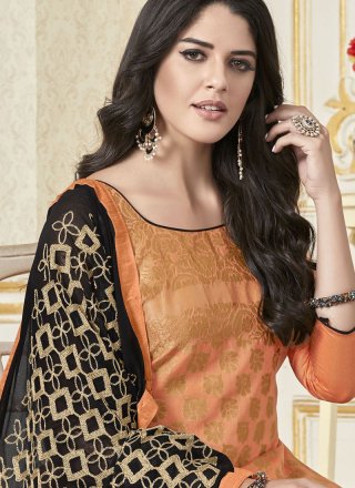 Orange Banarasi Silk Casual Churidar Salwar Suit