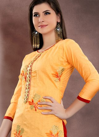 Orange Chanderi Festival Churidar Suit