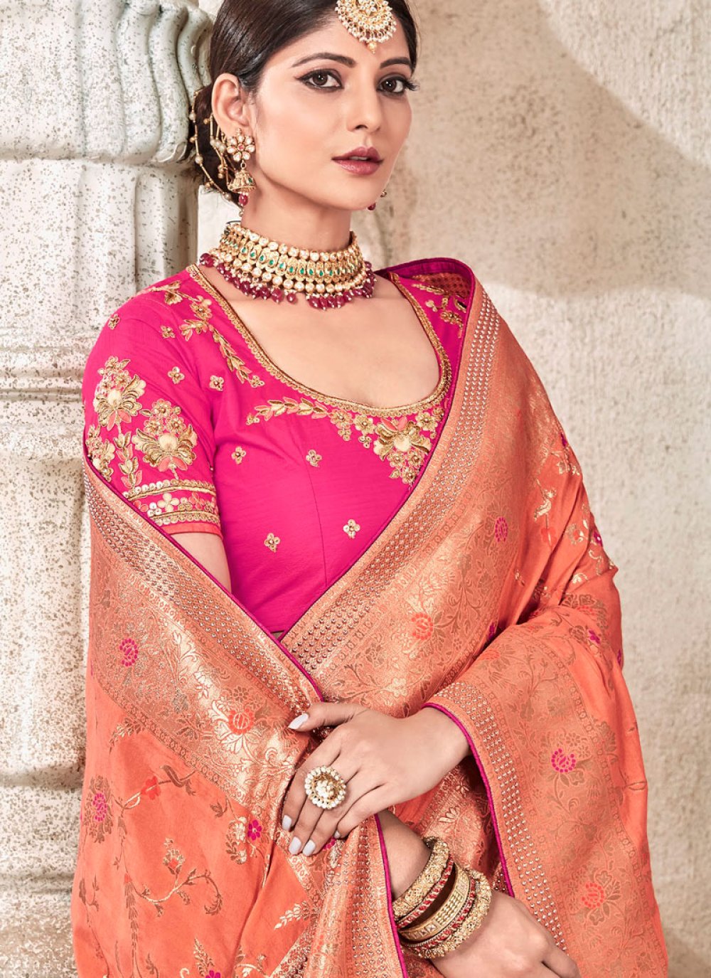 Peach Art Silk Embroidered Traditional Designer Saree Buy Online 5183