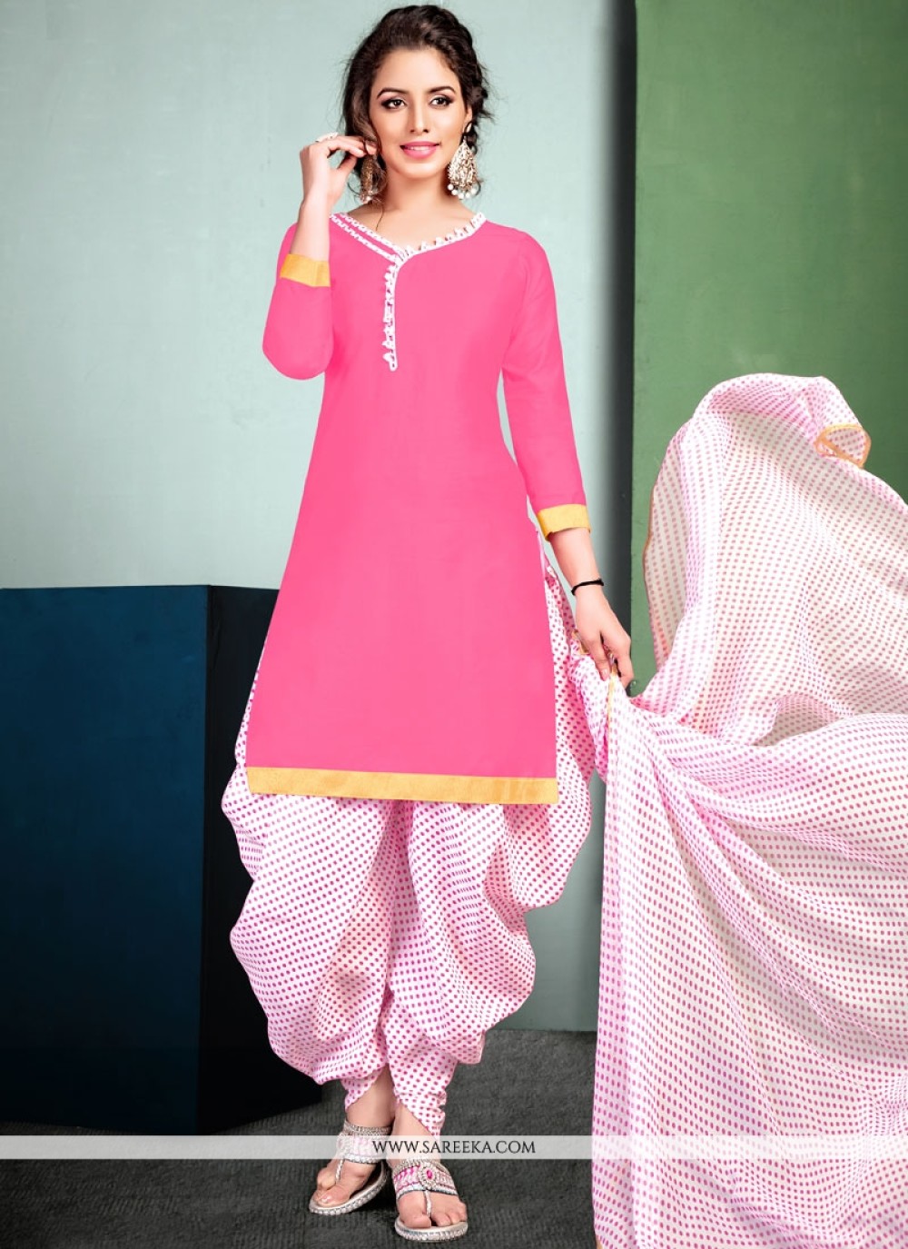 white and pink punjabi suit